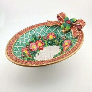 Firz & Floyd Christmas Wreath 10" Oval Bowl Mint Condi Orig Box Vintage